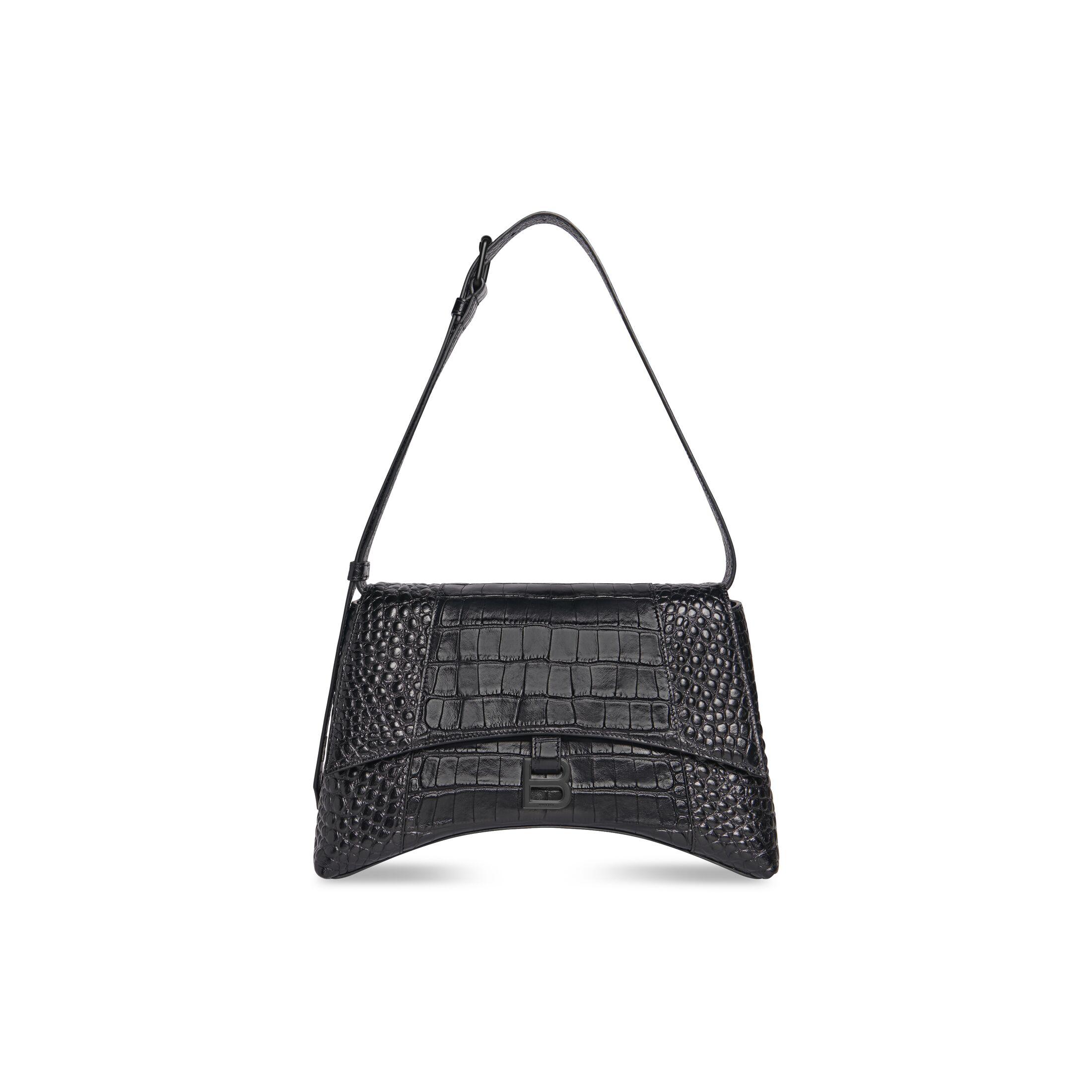 Túi Balenciaga Downtown Medium Shoulder Bag Crocodile Embossed Nữ Đen