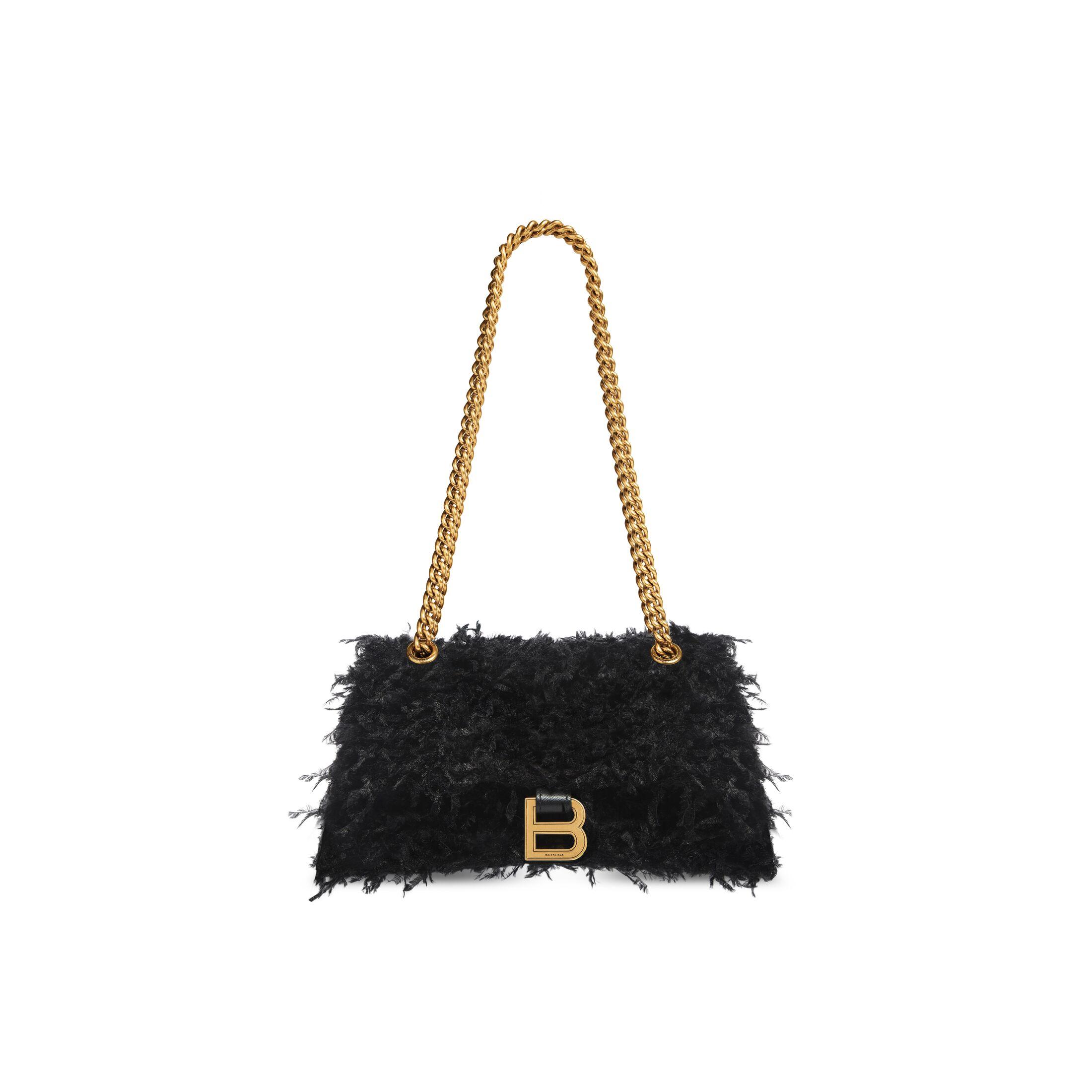 Túi Balenciaga Crush Small Chain Bag With Frabric Feathers Nữ Đen