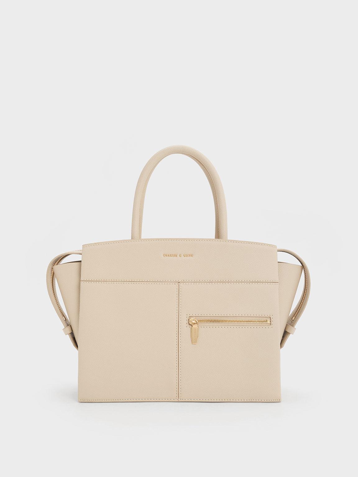 Túi Charles & Keith Anwen Trapeze Top Handle Bag Nữ Be