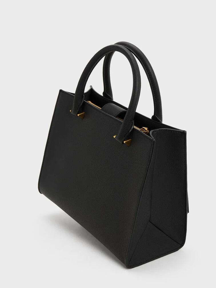 Túi Charles & Keith Anwen Structured Tote Bag Nữ Đen