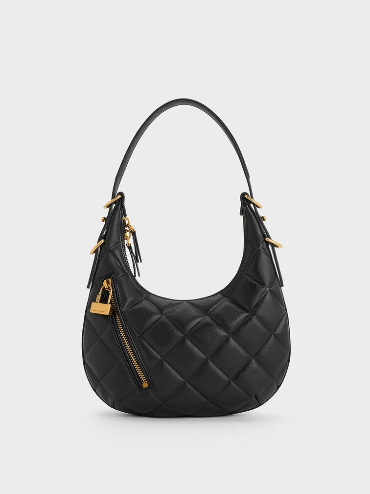 Túi Charles & Keith Swing Padlock Quilted Crescent Bag Nữ Đen