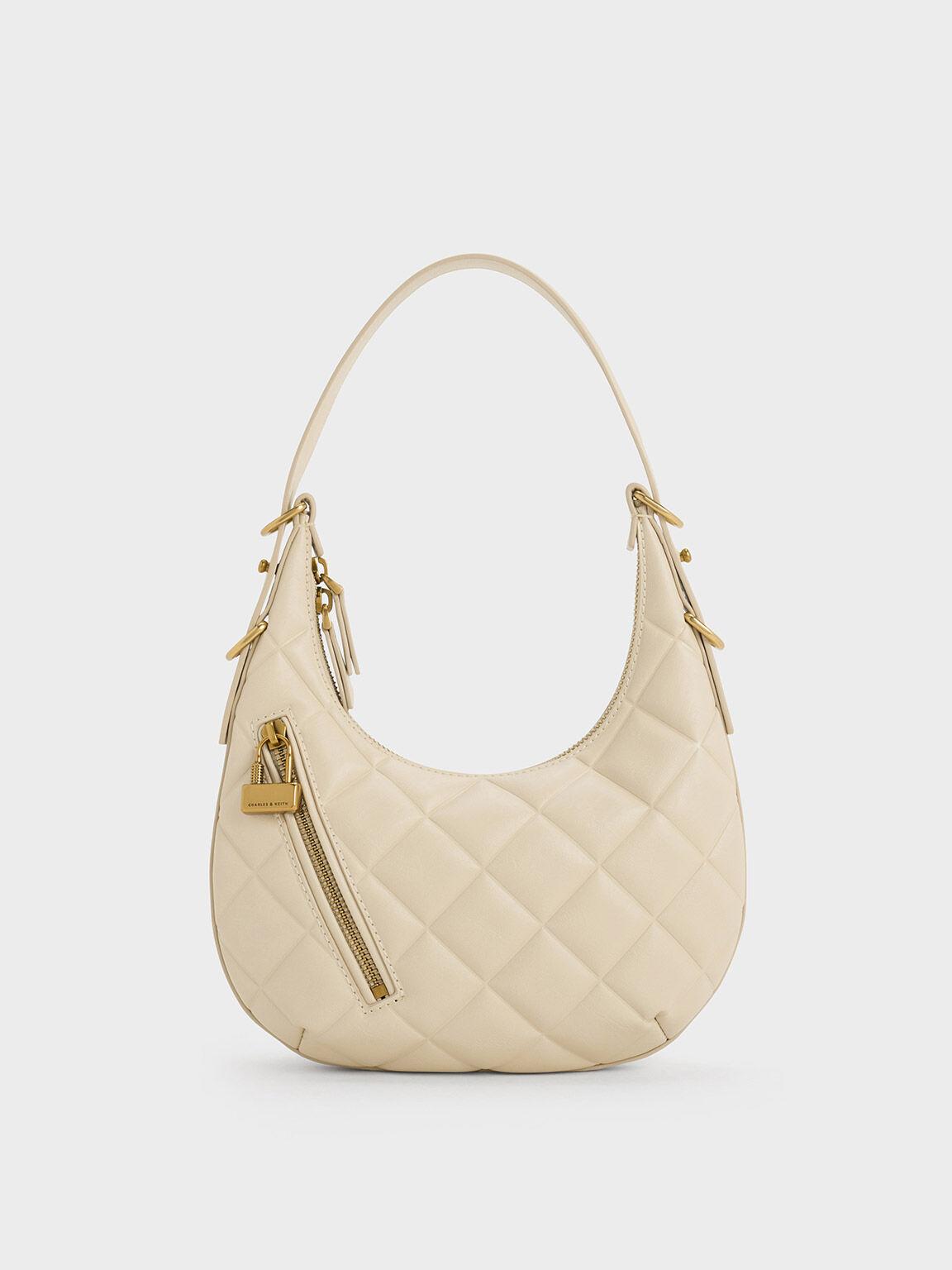 Túi Charles & Keith Swing Padlock Quilted Crescent Bag Nữ Be