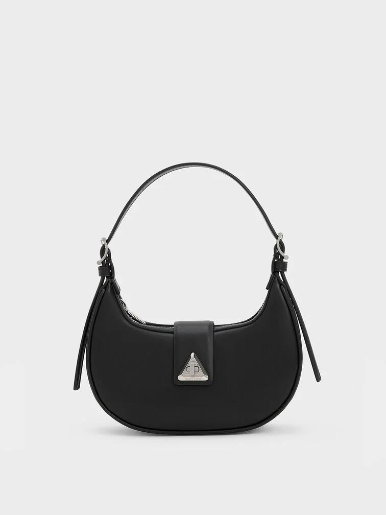 Túi Charles & Keith Trice Metallic Accent Belted Shoulder Bag Nữ Đen