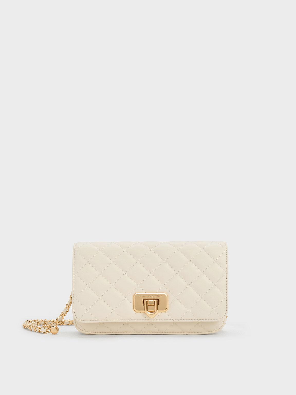 Túi Charles & Keith Cressida Quilted Push-Lock Clutch Nữ Be