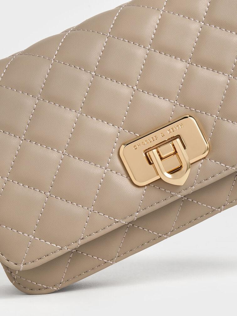 Túi Charles & Keith Cressida Quilted Push-Lock Clutch Nữ Nâu