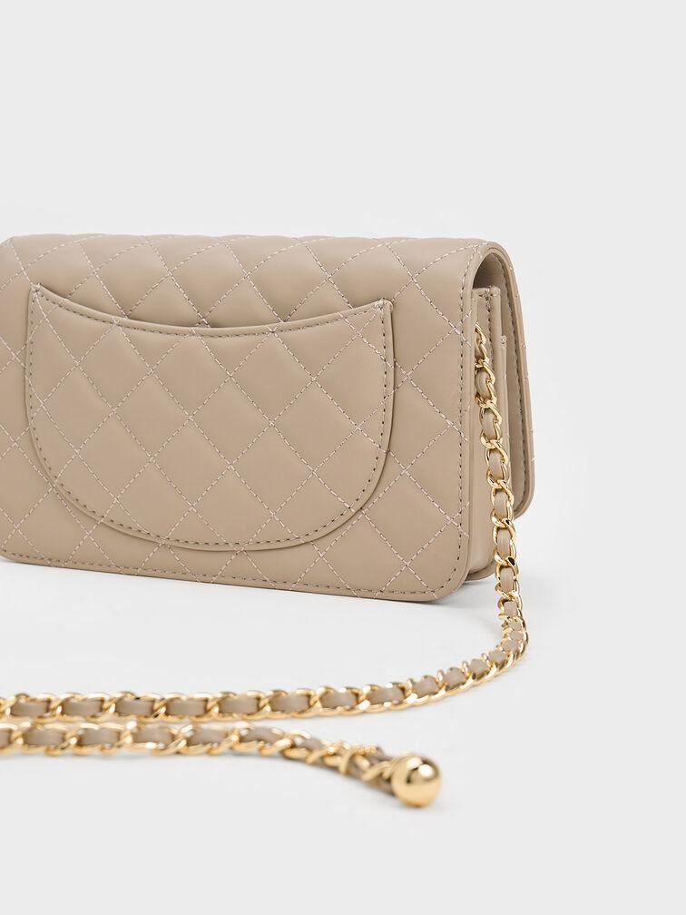 Túi Charles & Keith Cressida Quilted Push-Lock Clutch Nữ Nâu