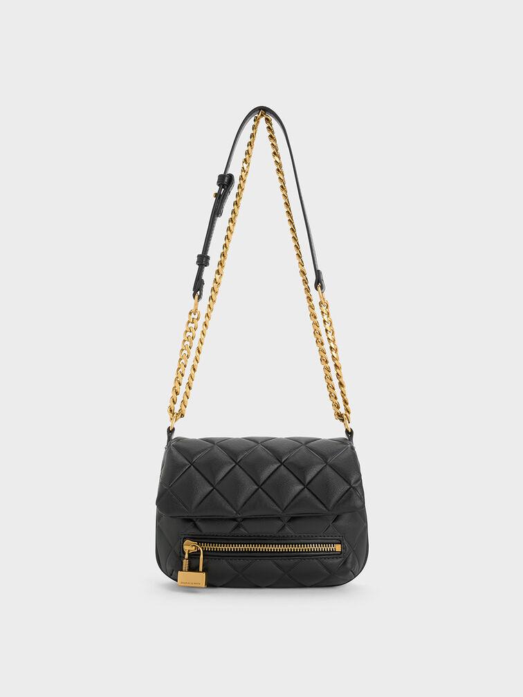 Túi Charles & Keith Mini Swing Quilted Chain-Handle Bag Nữ Đen