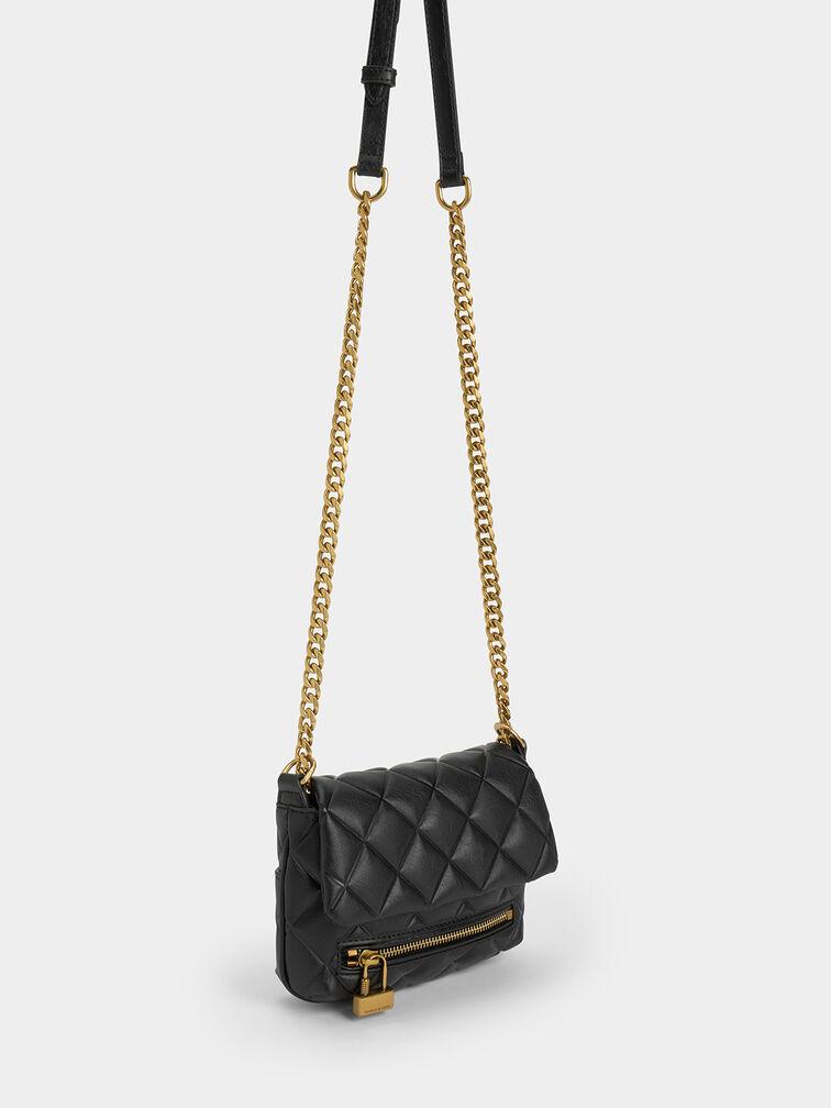 Túi Charles & Keith Mini Swing Quilted Chain-Handle Bag Nữ Đen