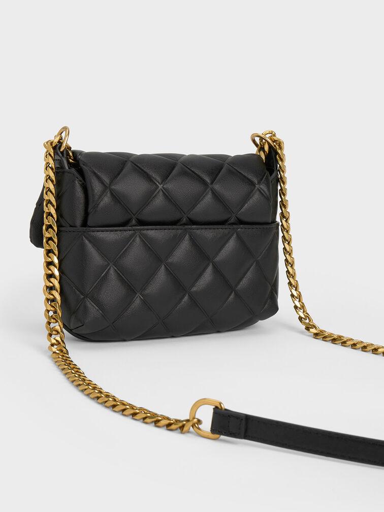 Túi Charles & Keith Mini Swing Quilted Chain-Handle Bag Nữ Đen