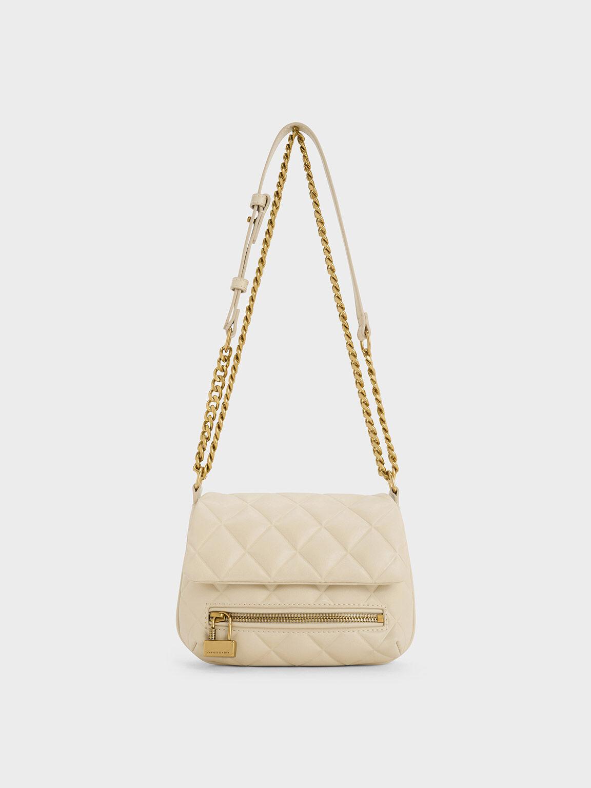 Túi Charles & Keith Mini Swing Quilted Chain-Handle Bag Nữ Be