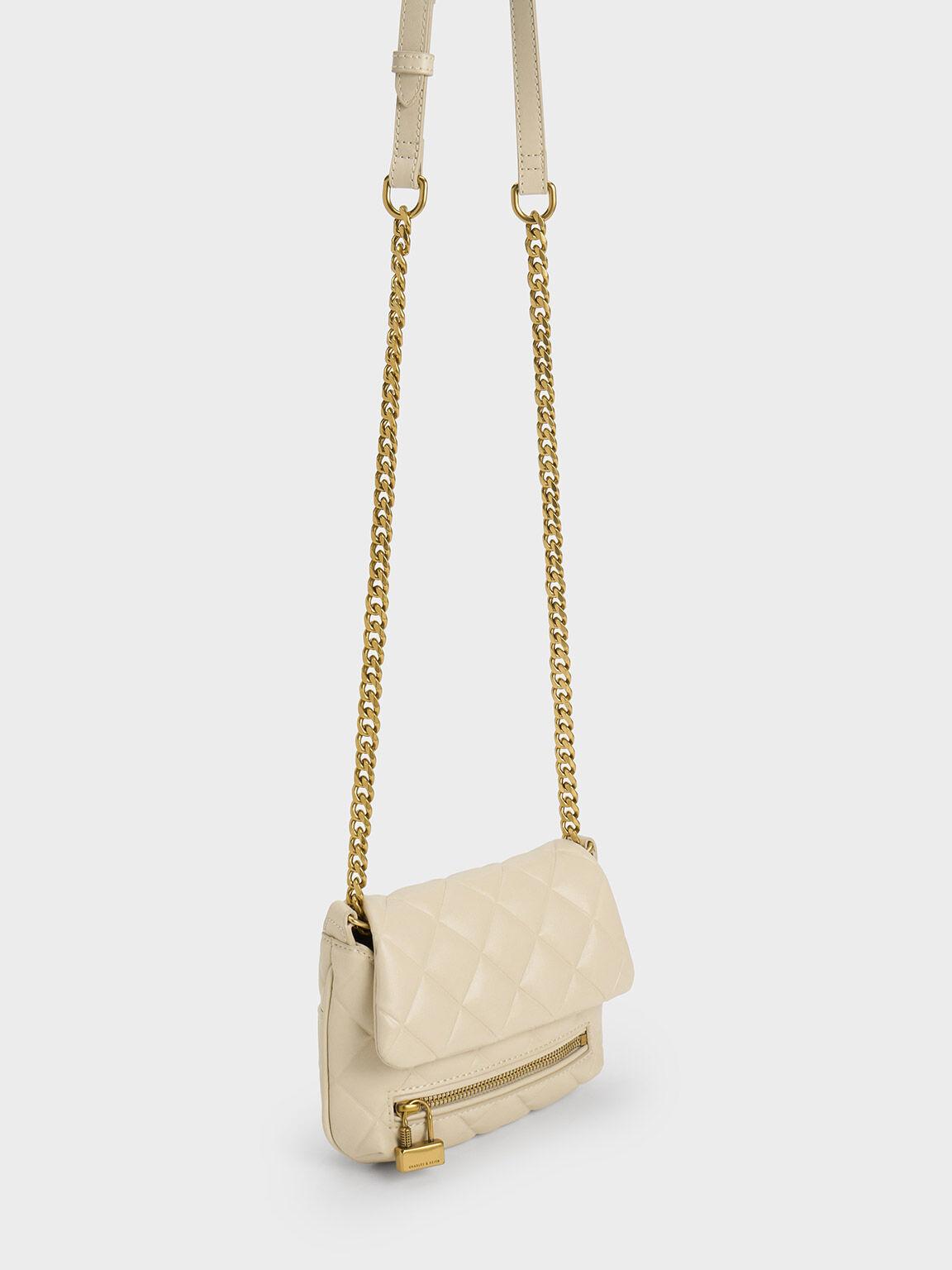 Túi Charles & Keith Mini Swing Quilted Chain-Handle Bag Nữ Be