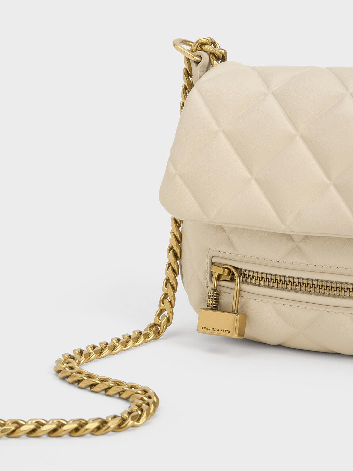 Túi Charles & Keith Mini Swing Quilted Chain-Handle Bag Nữ Be