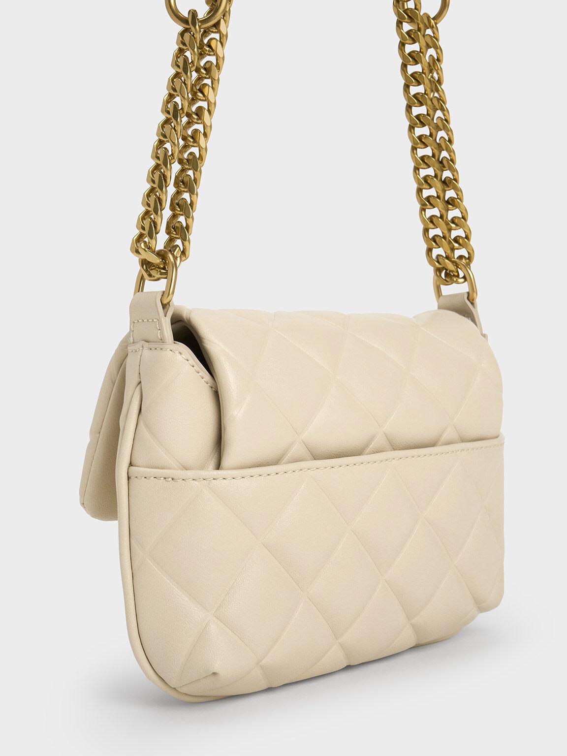 Túi Charles & Keith Mini Swing Quilted Chain-Handle Bag Nữ Be