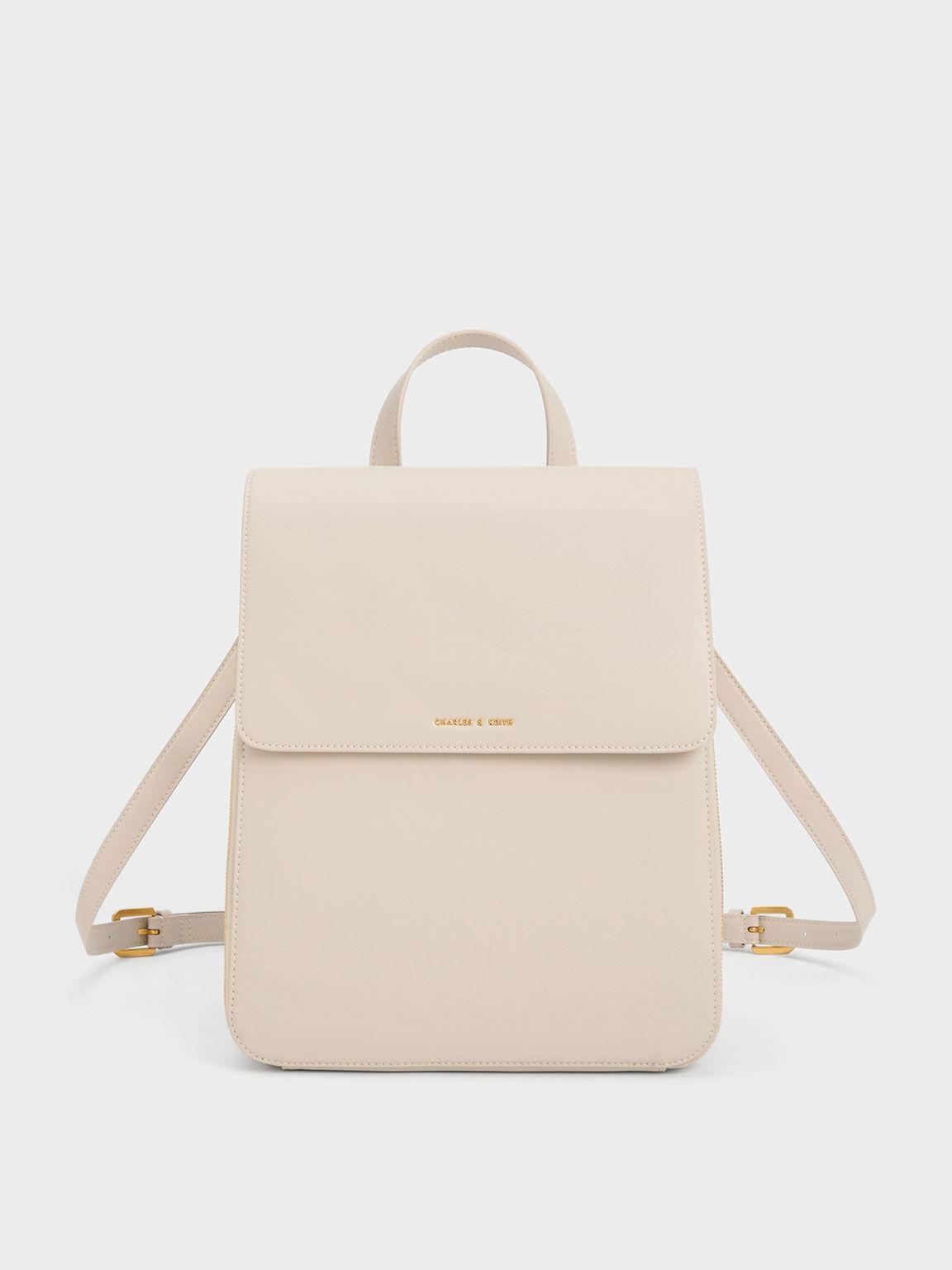 Túi Charles & Keith Front Flap Structured Backpack Nữ Be