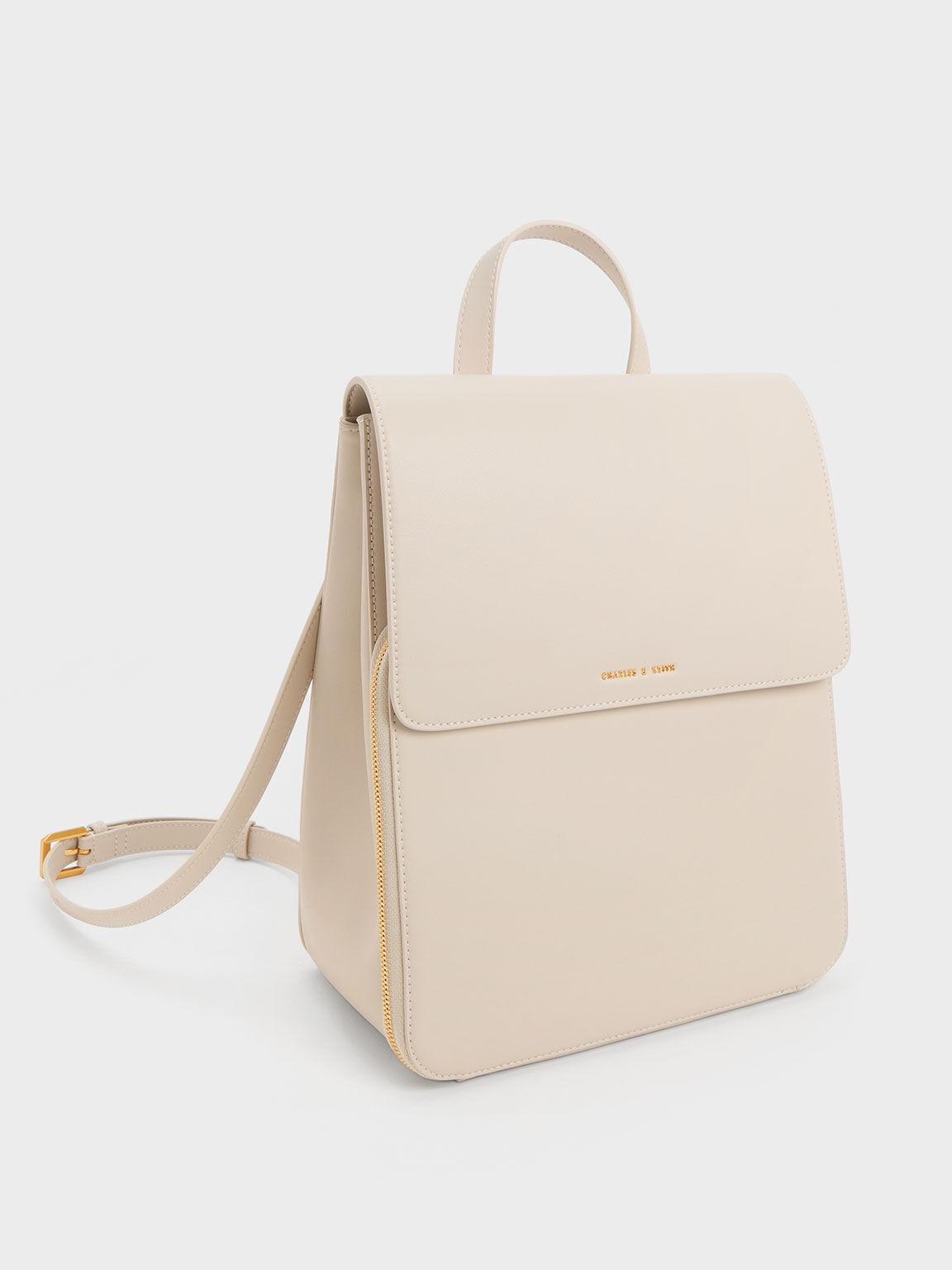 Túi Charles & Keith Front Flap Structured Backpack Nữ Be