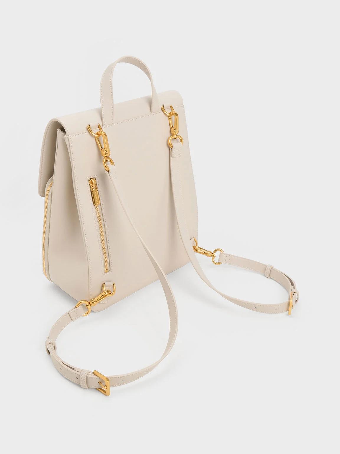 Túi Charles & Keith Front Flap Structured Backpack Nữ Be