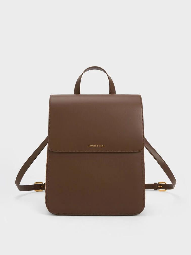 Túi Charles & Keith Front Flap Structured Backpack Nữ Nâu