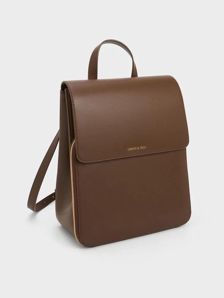 Túi Charles & Keith Front Flap Structured Backpack Nữ Nâu