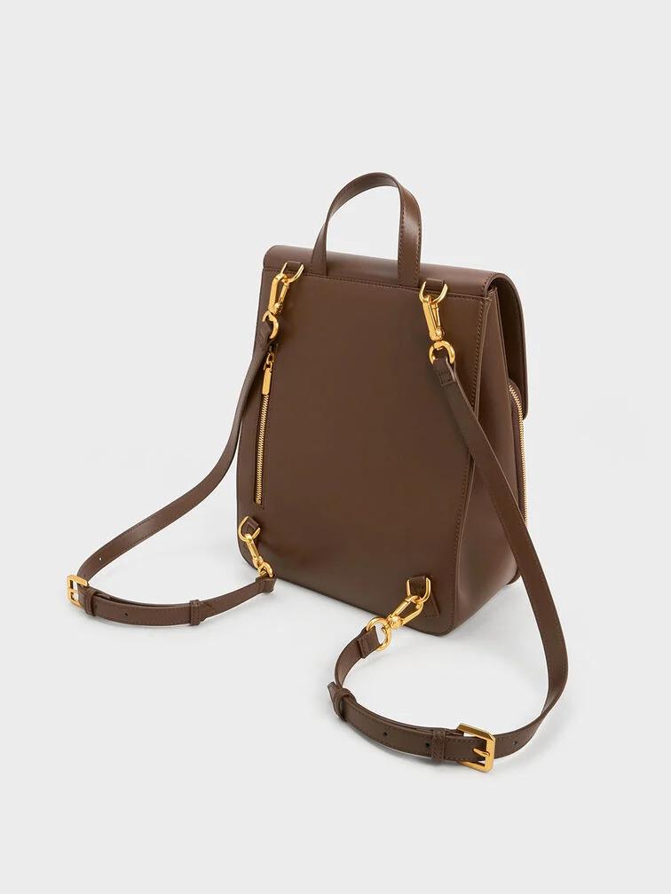 Túi Charles & Keith Front Flap Structured Backpack Nữ Nâu