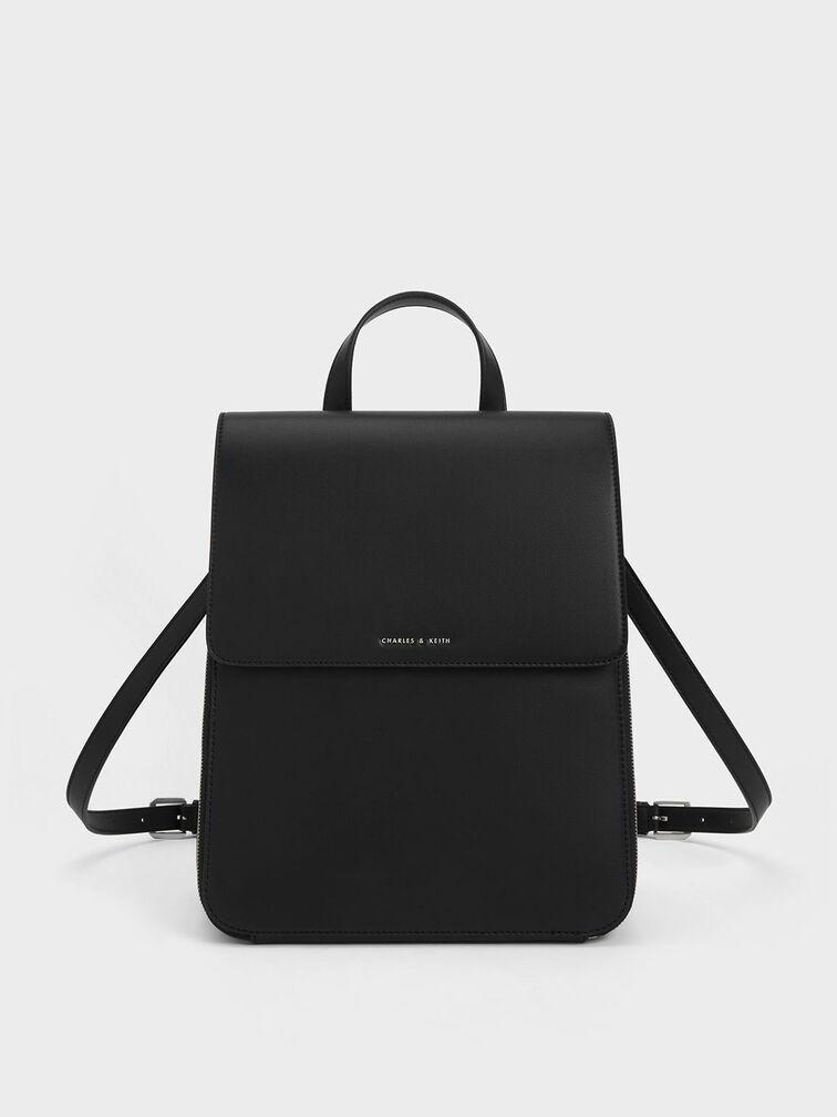 Túi Charles & Keith Front Flap Structured Backpack Nữ Đen