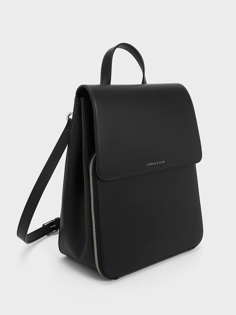 Túi Charles & Keith Front Flap Structured Backpack Nữ Đen