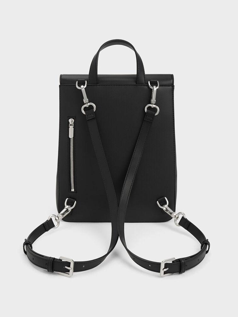 Túi Charles & Keith Front Flap Structured Backpack Nữ Đen