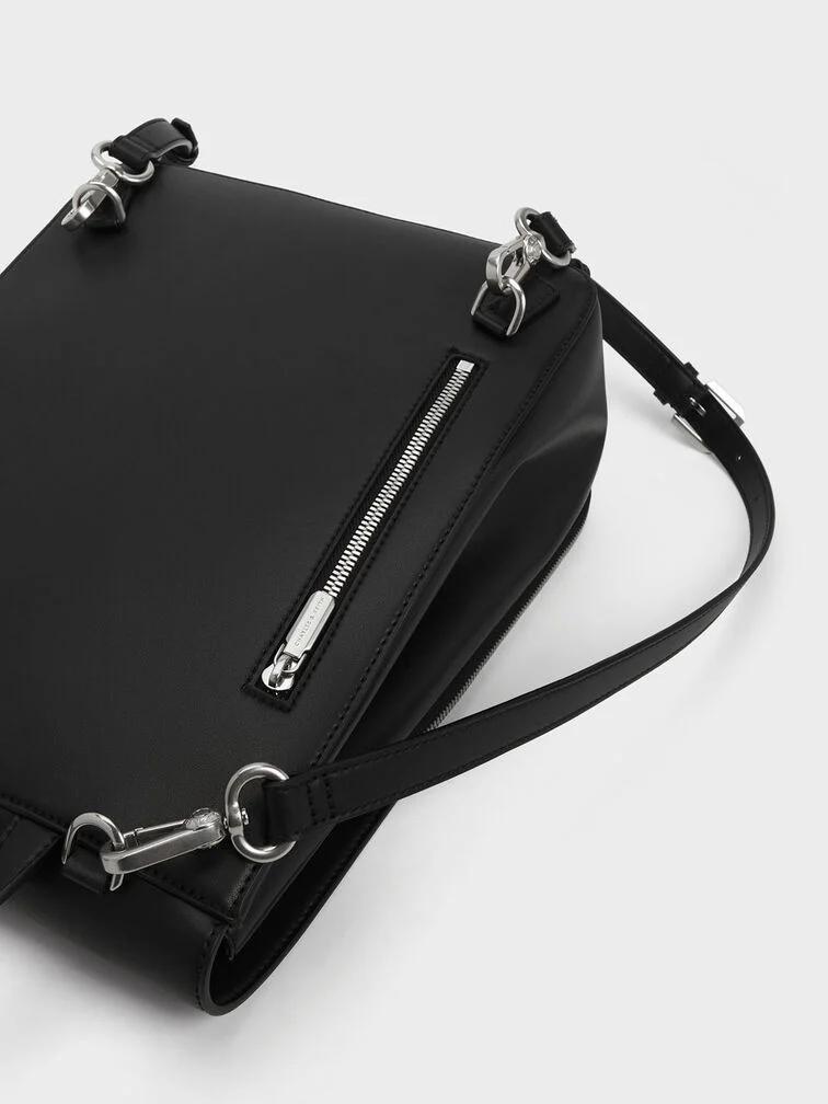 Túi Charles & Keith Front Flap Structured Backpack Nữ Đen