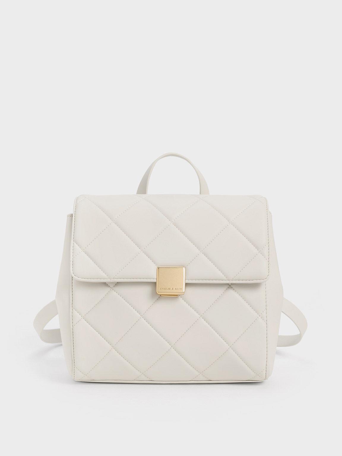 Túi Charles & Keith Lucy Quilted Backpack Nữ Trắng