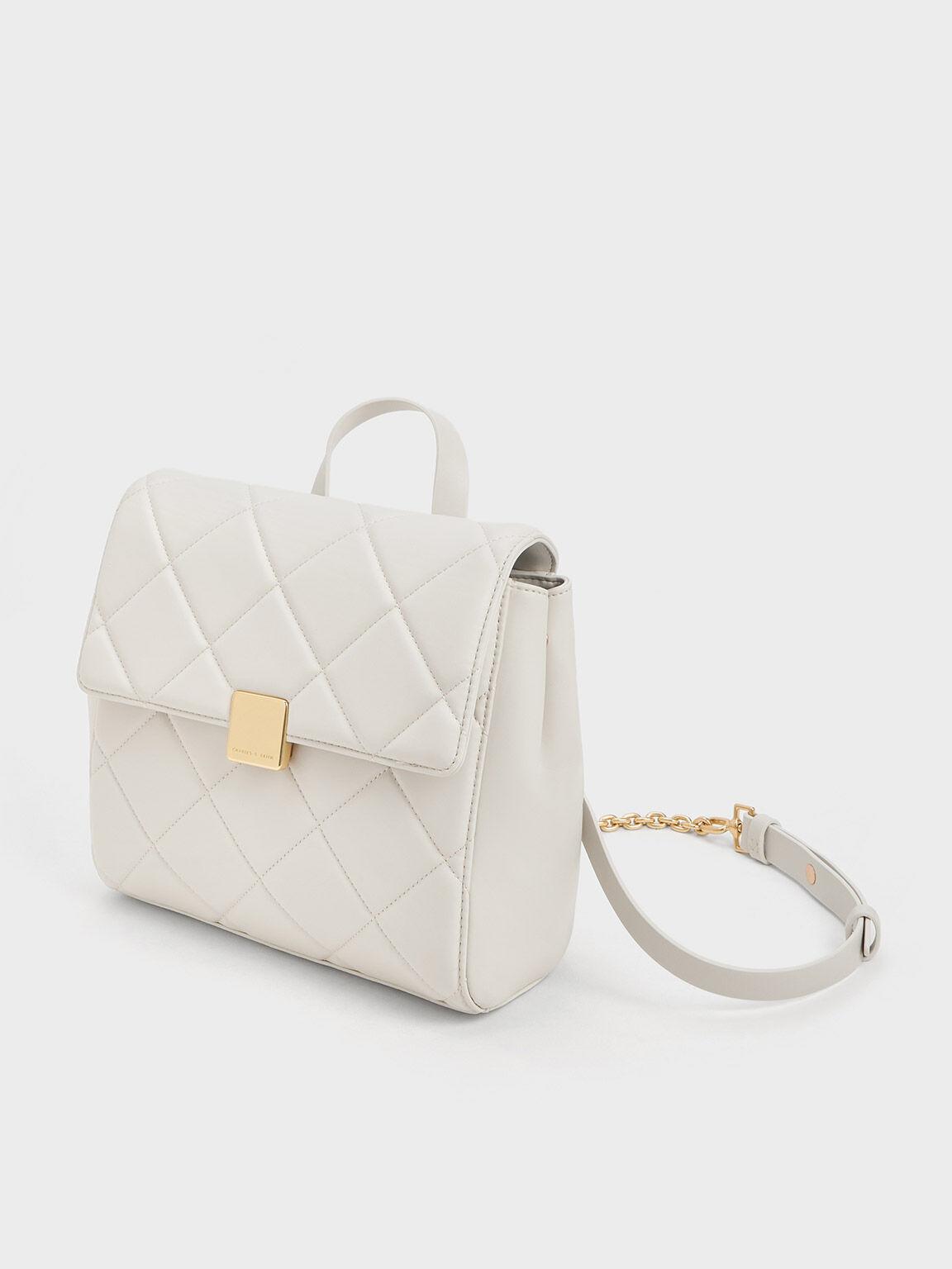 Túi Charles & Keith Lucy Quilted Backpack Nữ Trắng