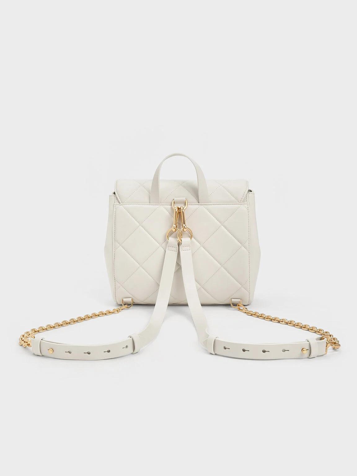 Túi Charles & Keith Lucy Quilted Backpack Nữ Trắng