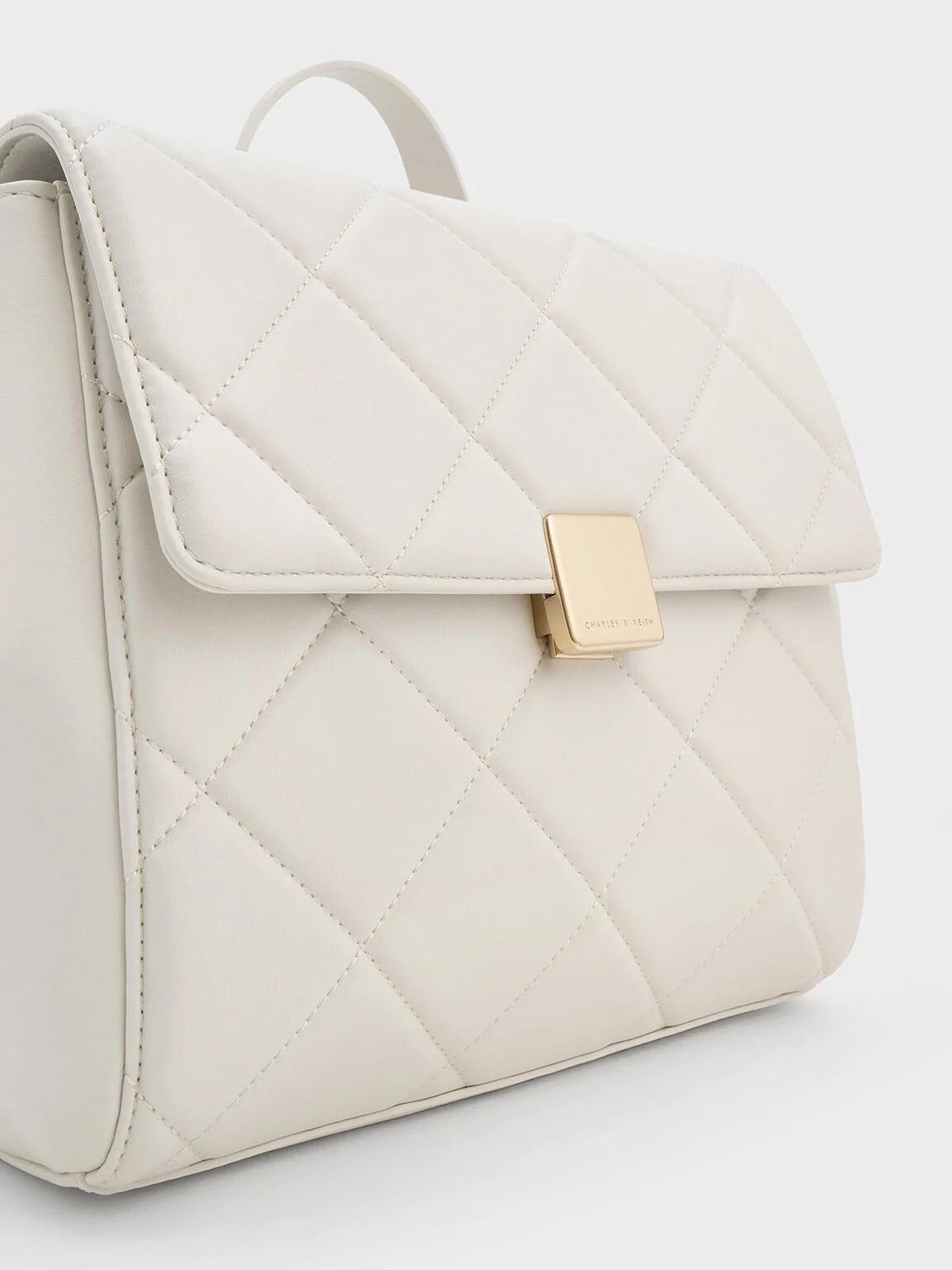 Túi Charles & Keith Lucy Quilted Backpack Nữ Trắng