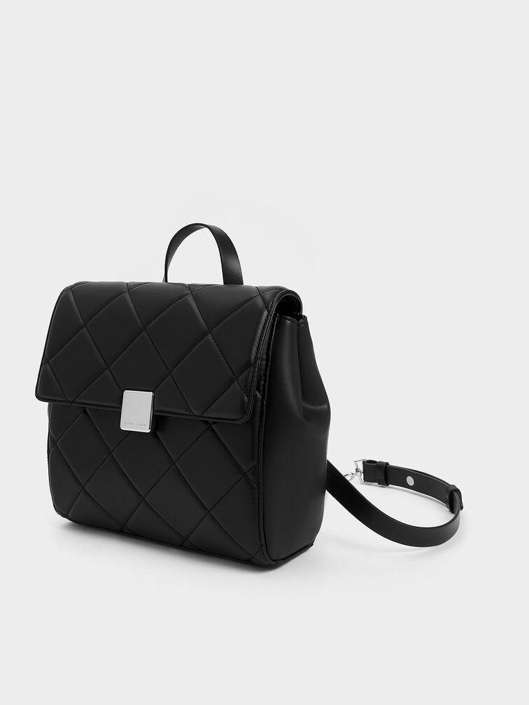 Túi Charles & Keith Lucy Quilted Backpack Nữ Đen