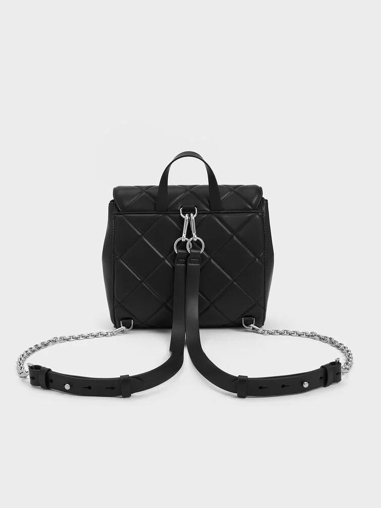 Túi Charles & Keith Lucy Quilted Backpack Nữ Đen