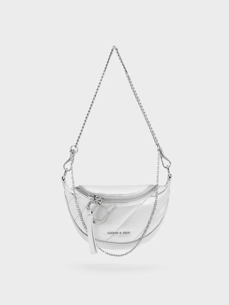 Túi Charles & Keith Philomena Half-Moon Crossbody Bag Nữ Bạc