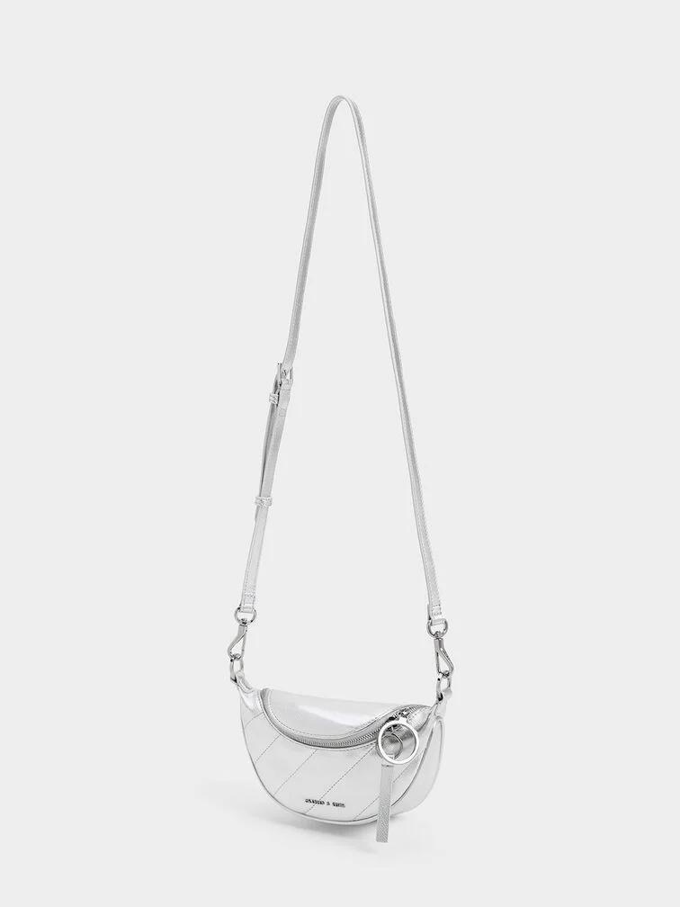 Túi Charles & Keith Philomena Half-Moon Crossbody Bag Nữ Bạc