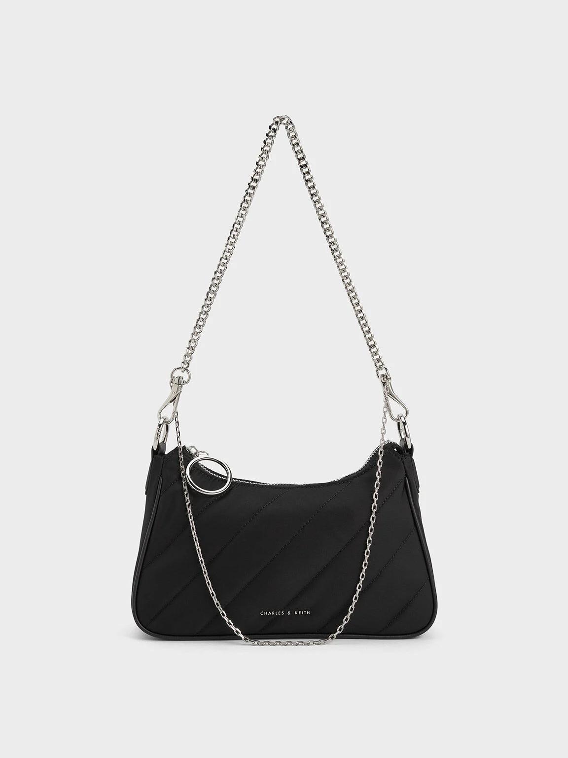 Túi Charles & Keith Philomena Nylon Puffy Chain-Strap Crossbody Bag Nữ Đen