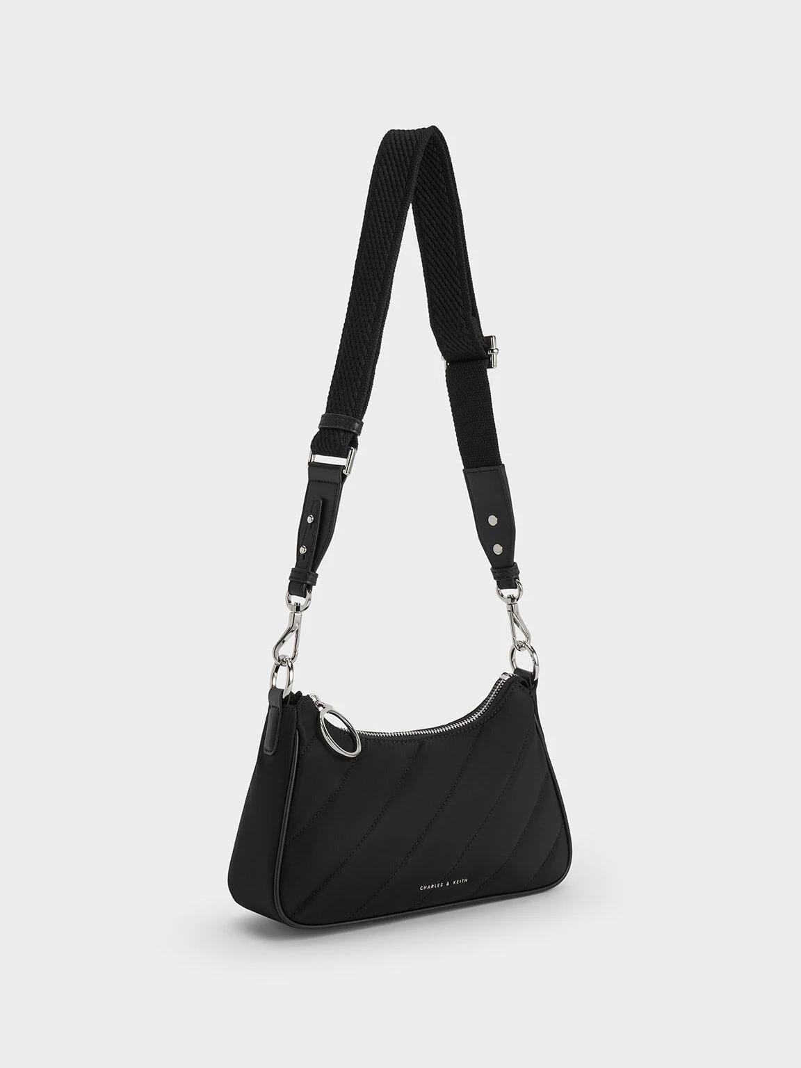 Túi Charles & Keith Philomena Nylon Puffy Chain-Strap Crossbody Bag Nữ Đen