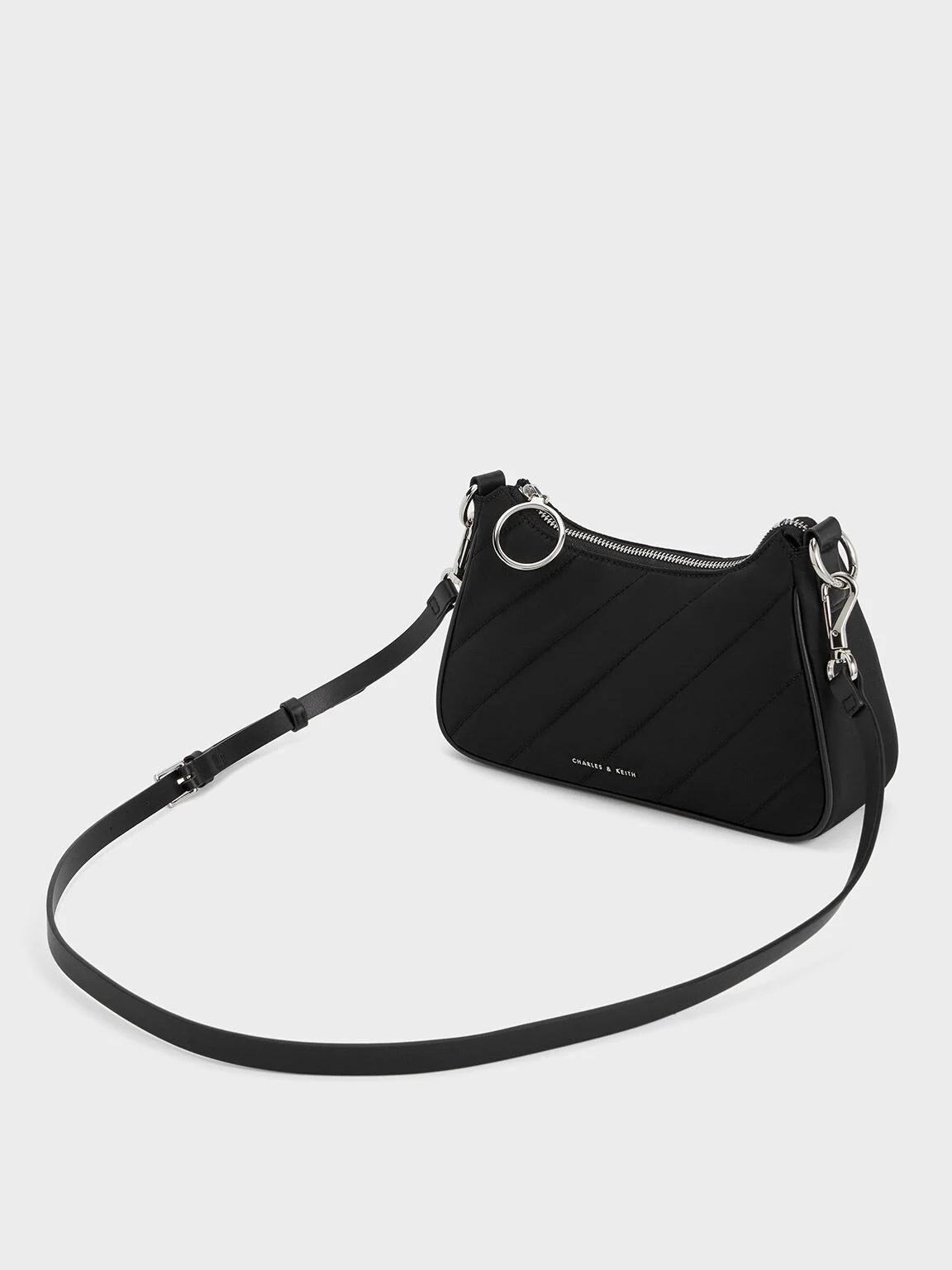 Túi Charles & Keith Philomena Nylon Puffy Chain-Strap Crossbody Bag Nữ Đen