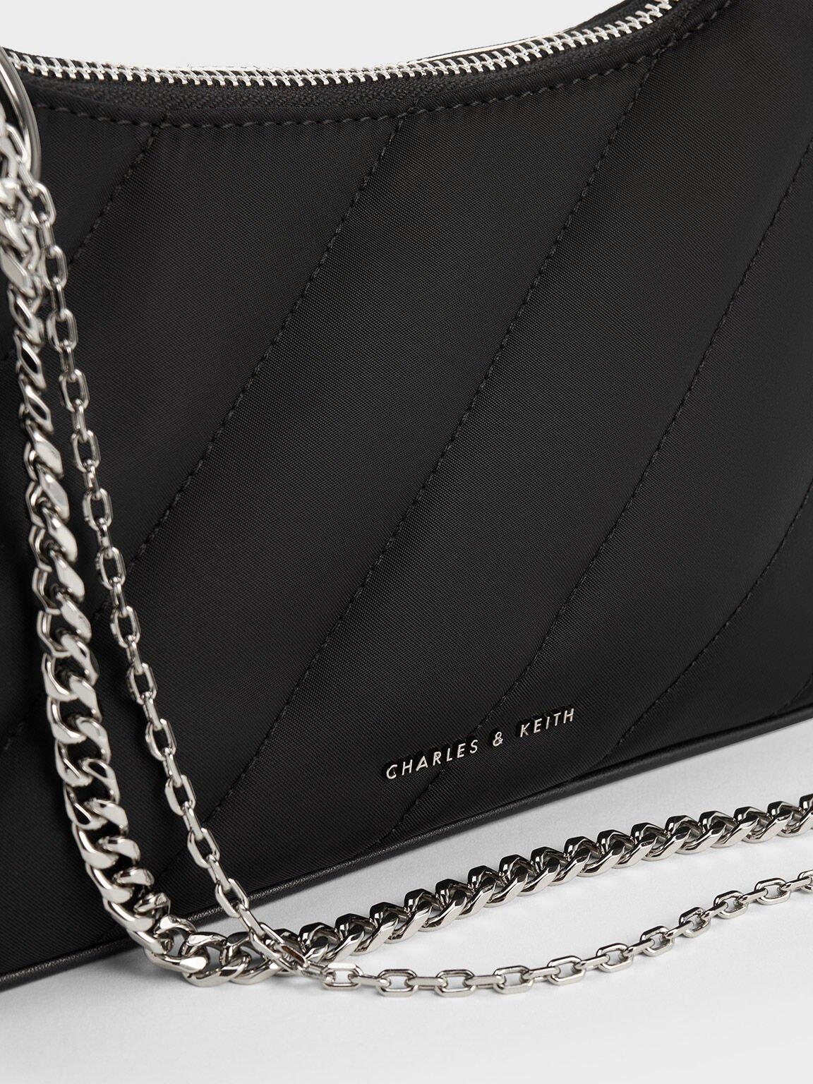 Túi Charles & Keith Philomena Nylon Puffy Chain-Strap Crossbody Bag Nữ Đen