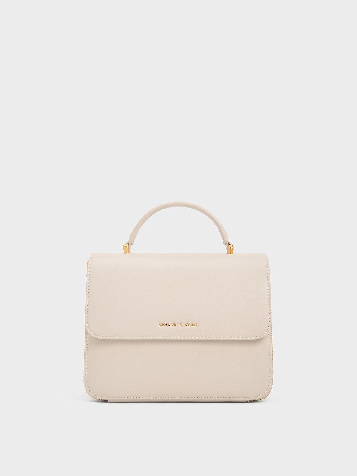 Túi Charles & Keith Front Flap Top Handle Bag Nữ Be