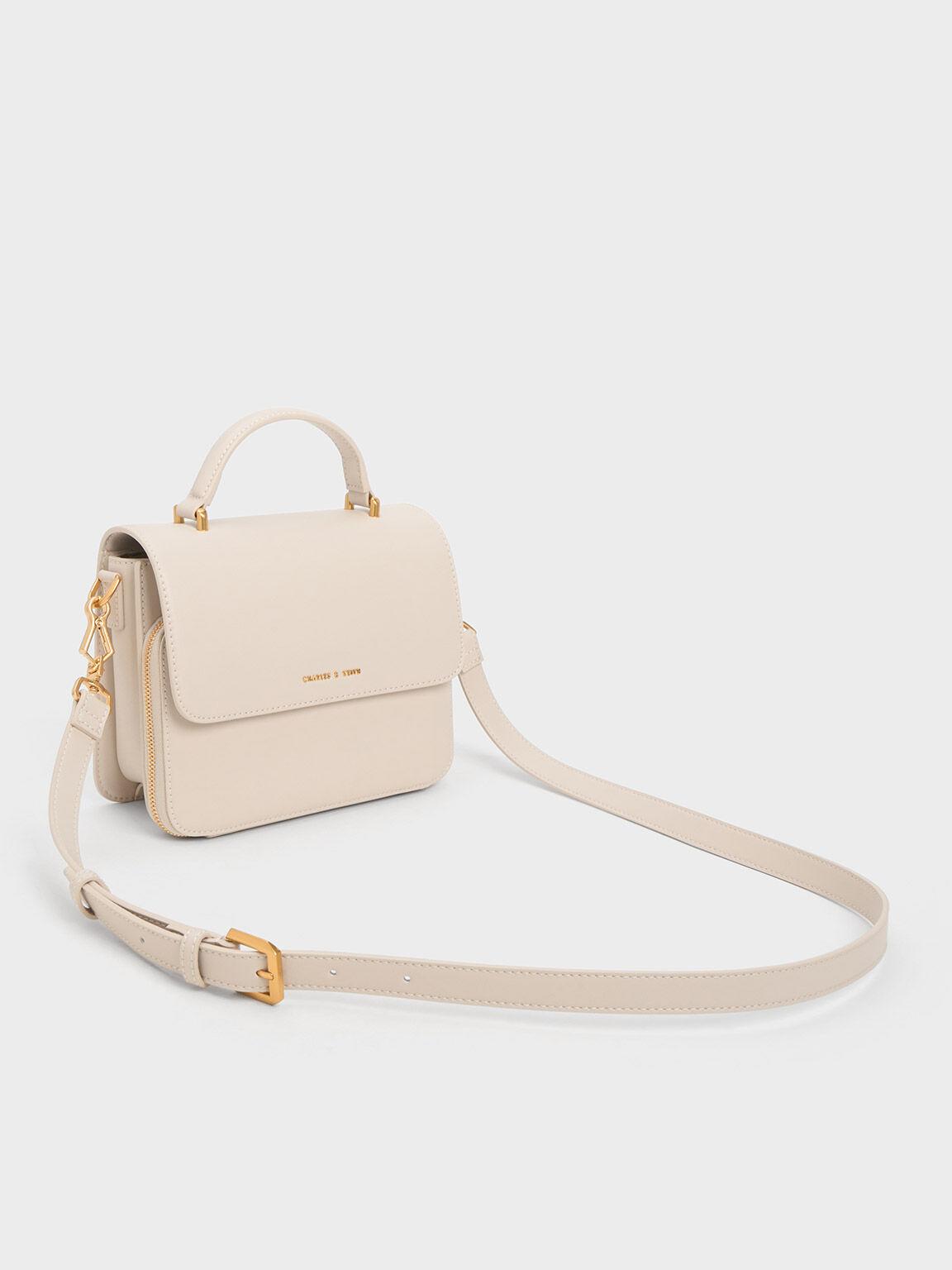 Túi Charles & Keith Front Flap Top Handle Bag Nữ Be