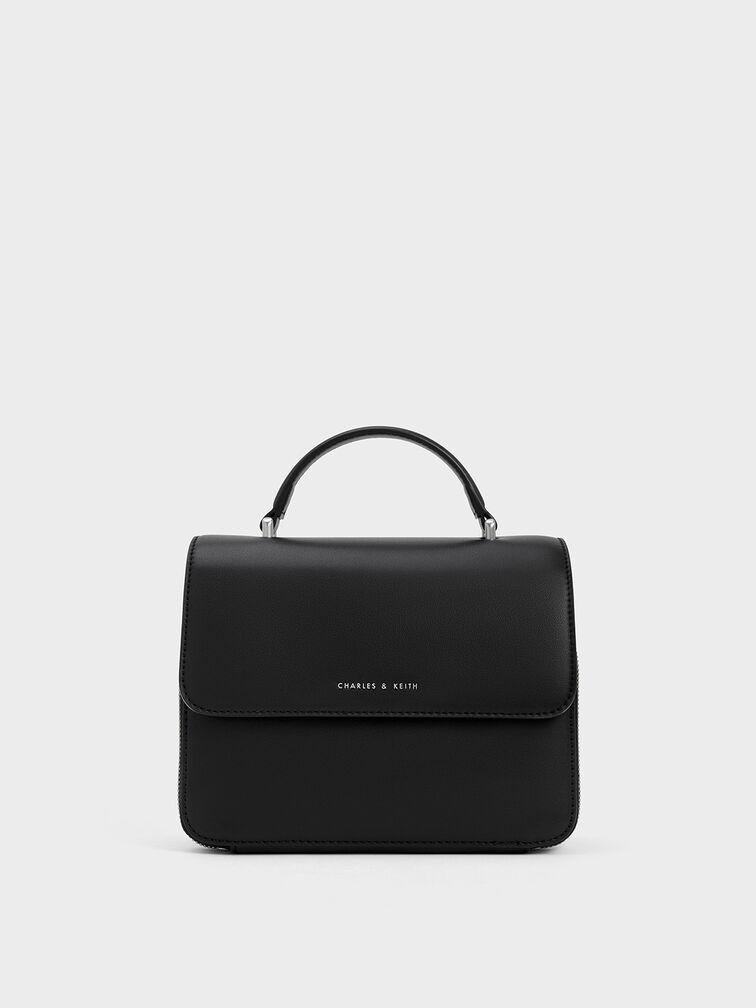 Túi Charles & Keith Front Flap Top Handle Bag Nữ Đen