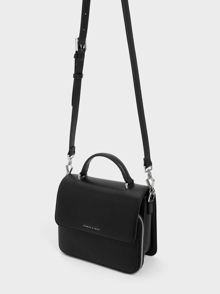 Túi Charles & Keith Front Flap Top Handle Bag Nữ Đen