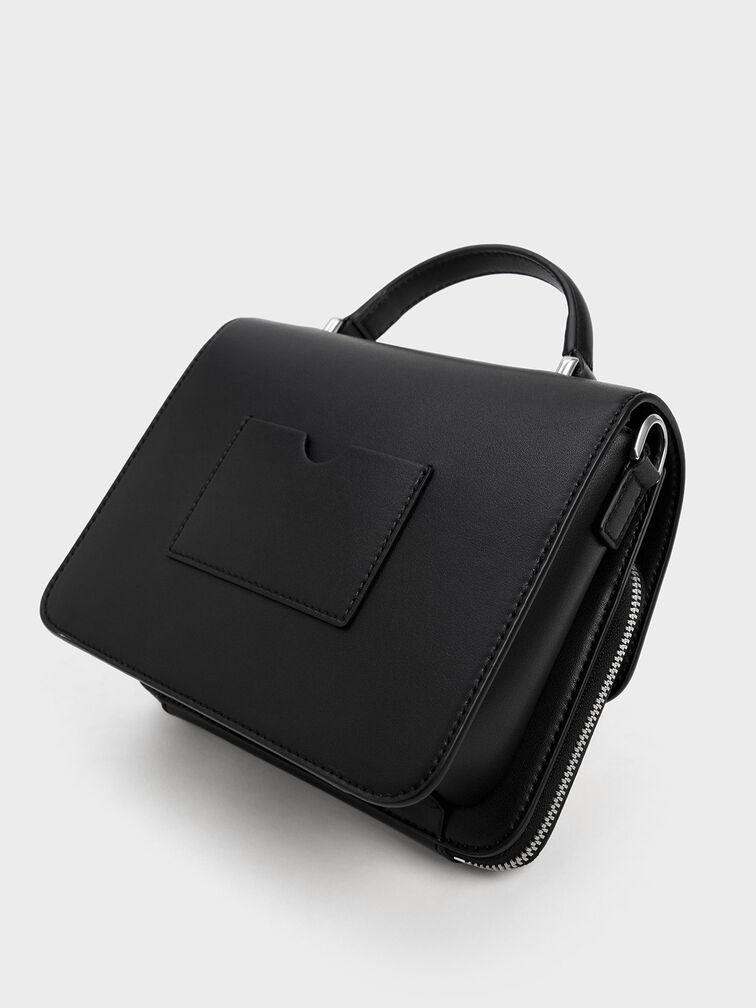 Túi Charles & Keith Front Flap Top Handle Bag Nữ Đen