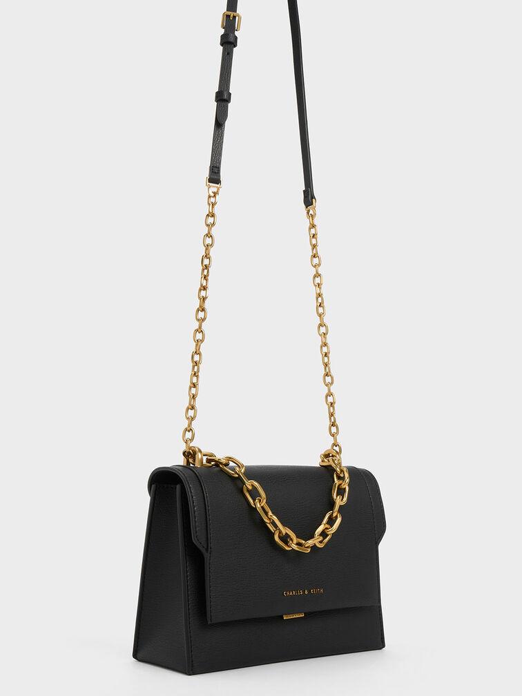 Túi Charles & Keith Front Flap Chain Handle Crossbody Bag Nữ Đen