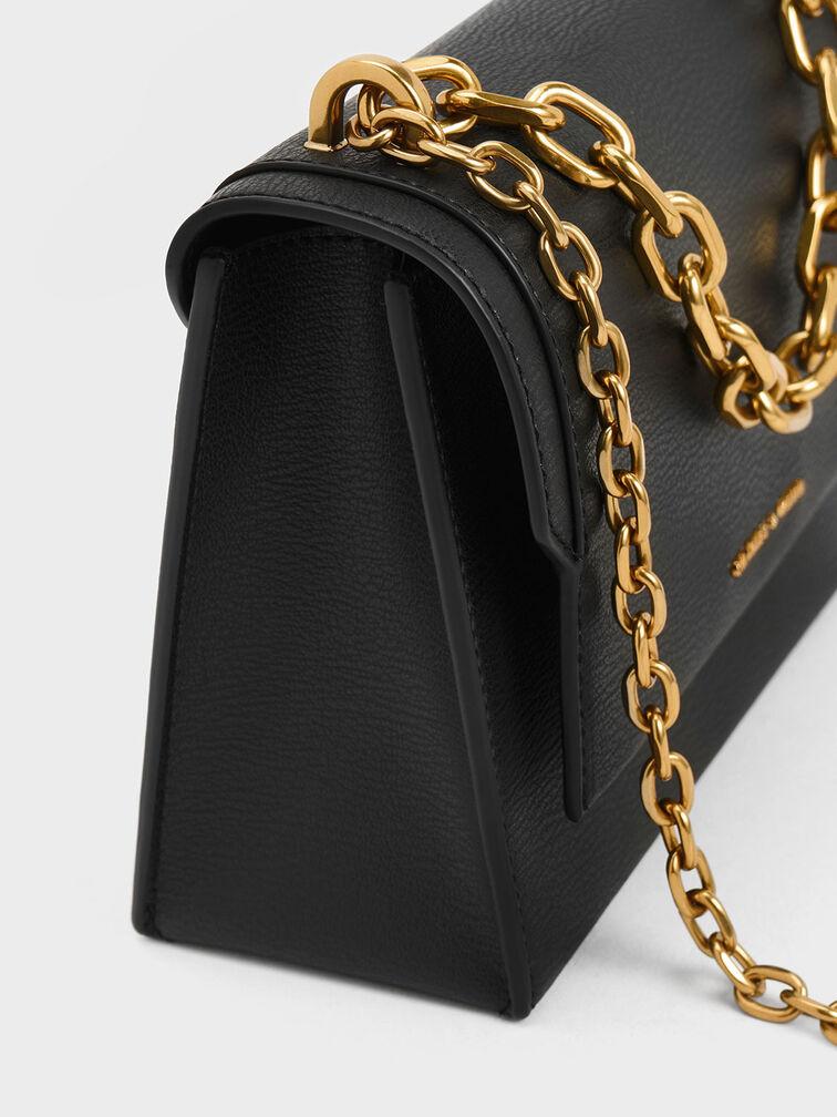 Túi Charles & Keith Front Flap Chain Handle Crossbody Bag Nữ Đen