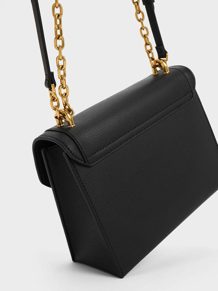 Túi Charles & Keith Front Flap Chain Handle Crossbody Bag Nữ Đen