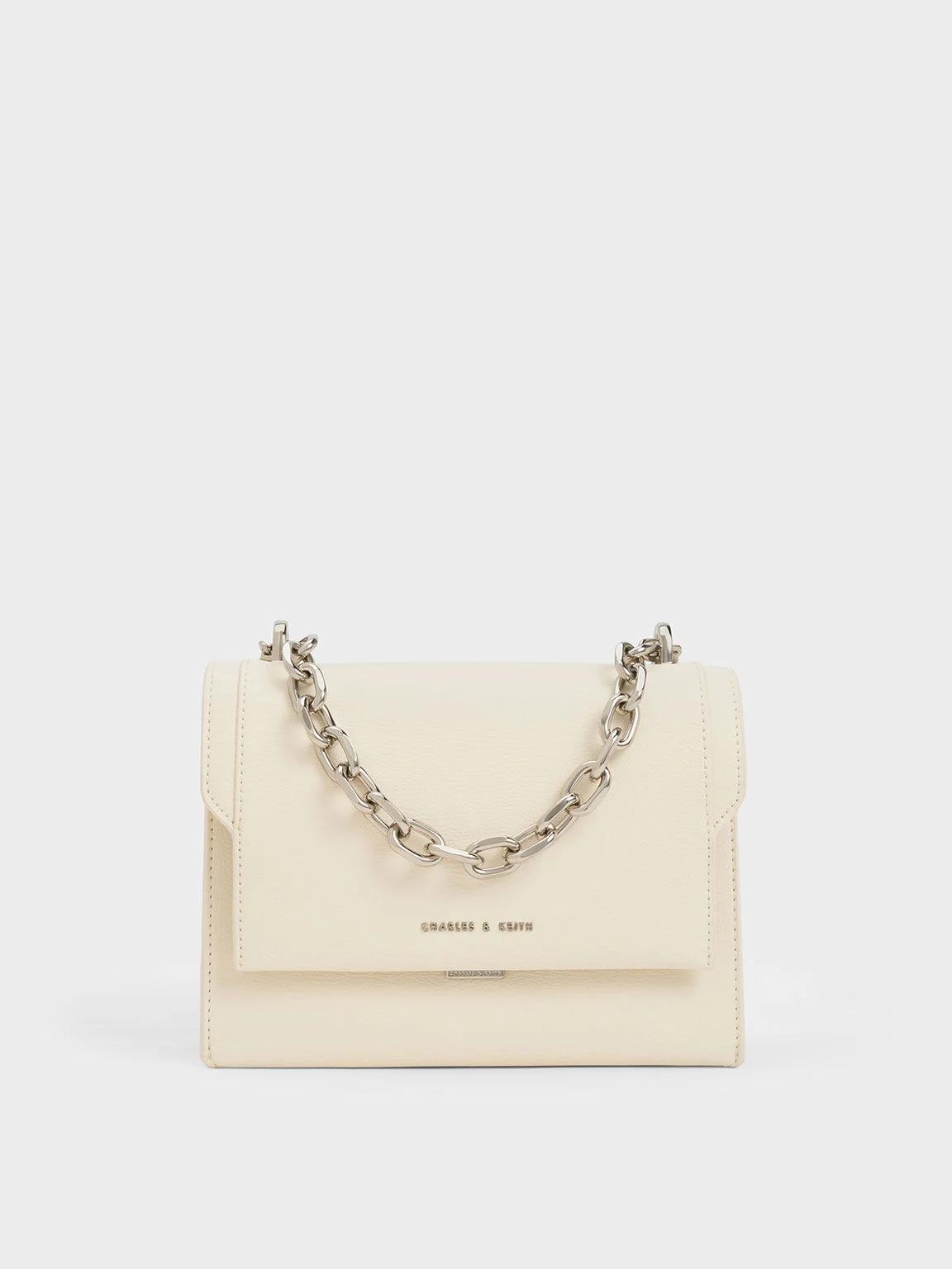 Túi Charles & Keith Front Flap Chain Handle Crossbody Bag Nữ Be