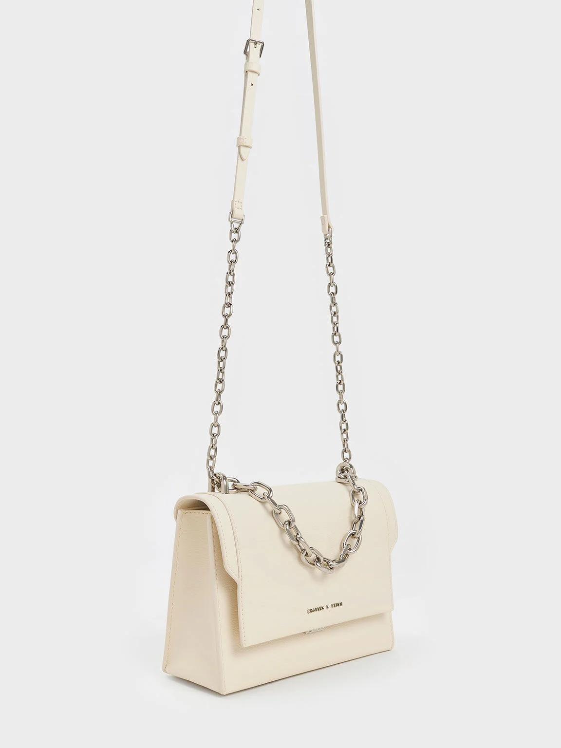 Túi Charles & Keith Front Flap Chain Handle Crossbody Bag Nữ Be