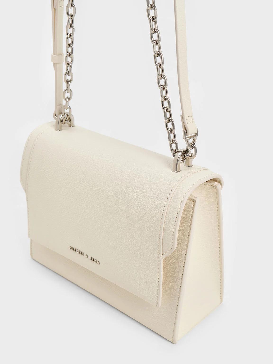 Túi Charles & Keith Front Flap Chain Handle Crossbody Bag Nữ Be